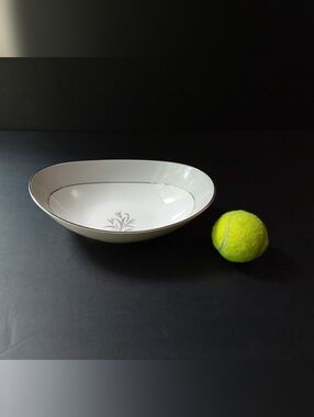 Noritake White Serving Bowl with Blue Floral and Silver Rim